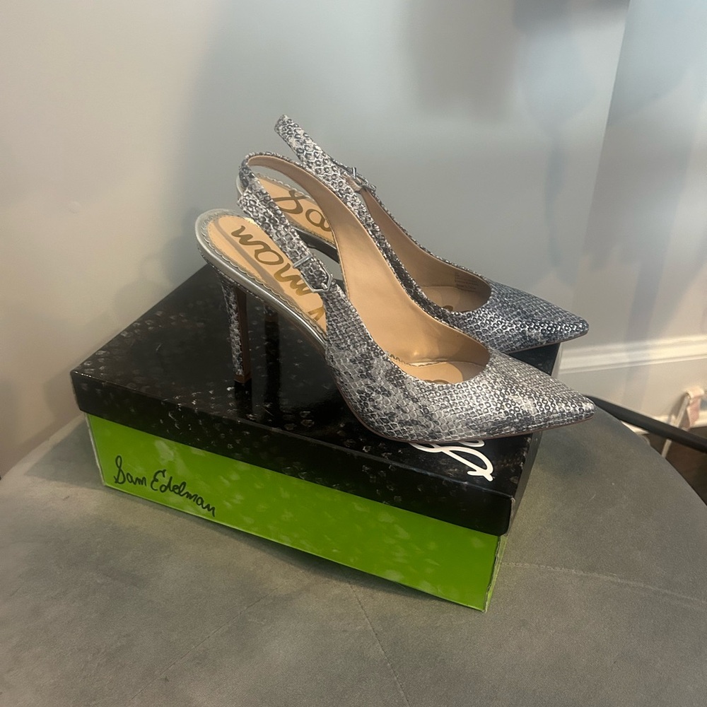 Sam Edelman silver heels. Almost new. Worn 2x